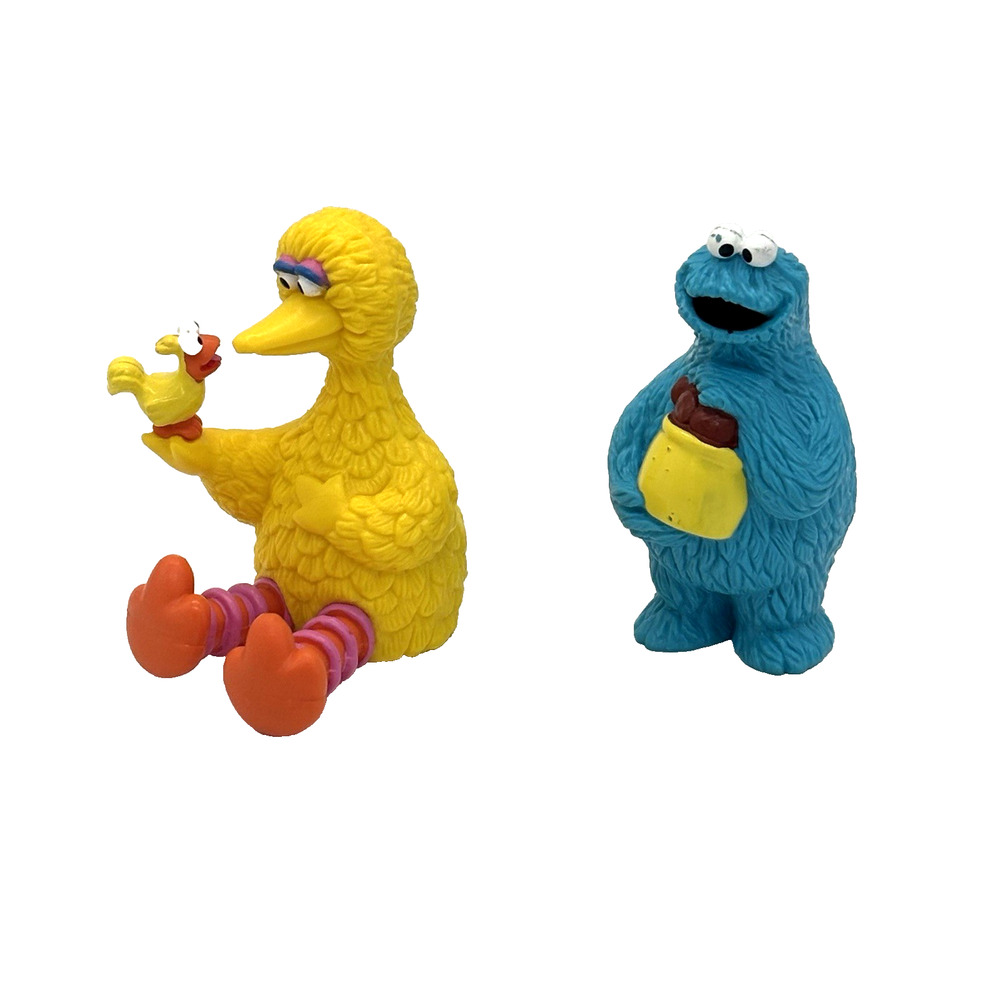 Sesame Street Big Bird & Little Bird + Cookie Monster Jar PVC Figures Applause